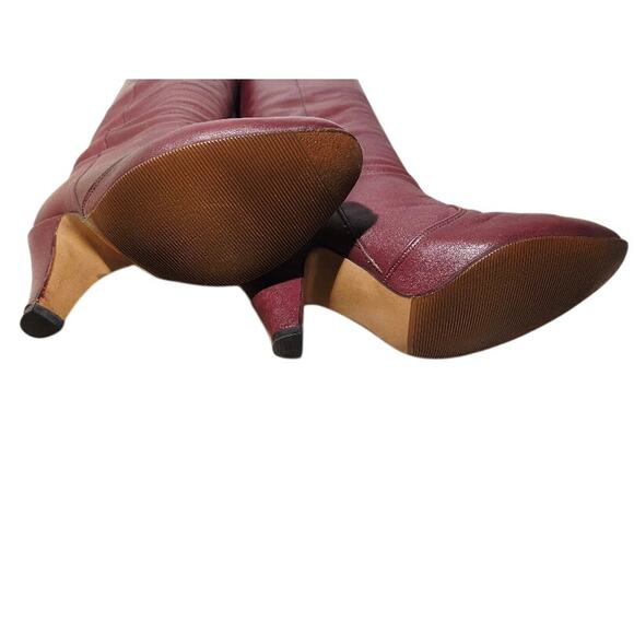 Vintage 60s/70s Leather Burgundy Knee Boots 7M - Picture 9 of 9